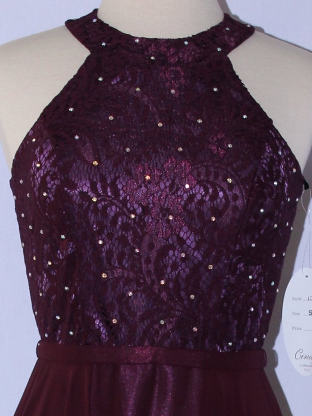 Cindy #1557 Chiffon & Lace Formal Evening Bridesmaid Gown-Size S-PLUM-NWT - Picture 5 of 6